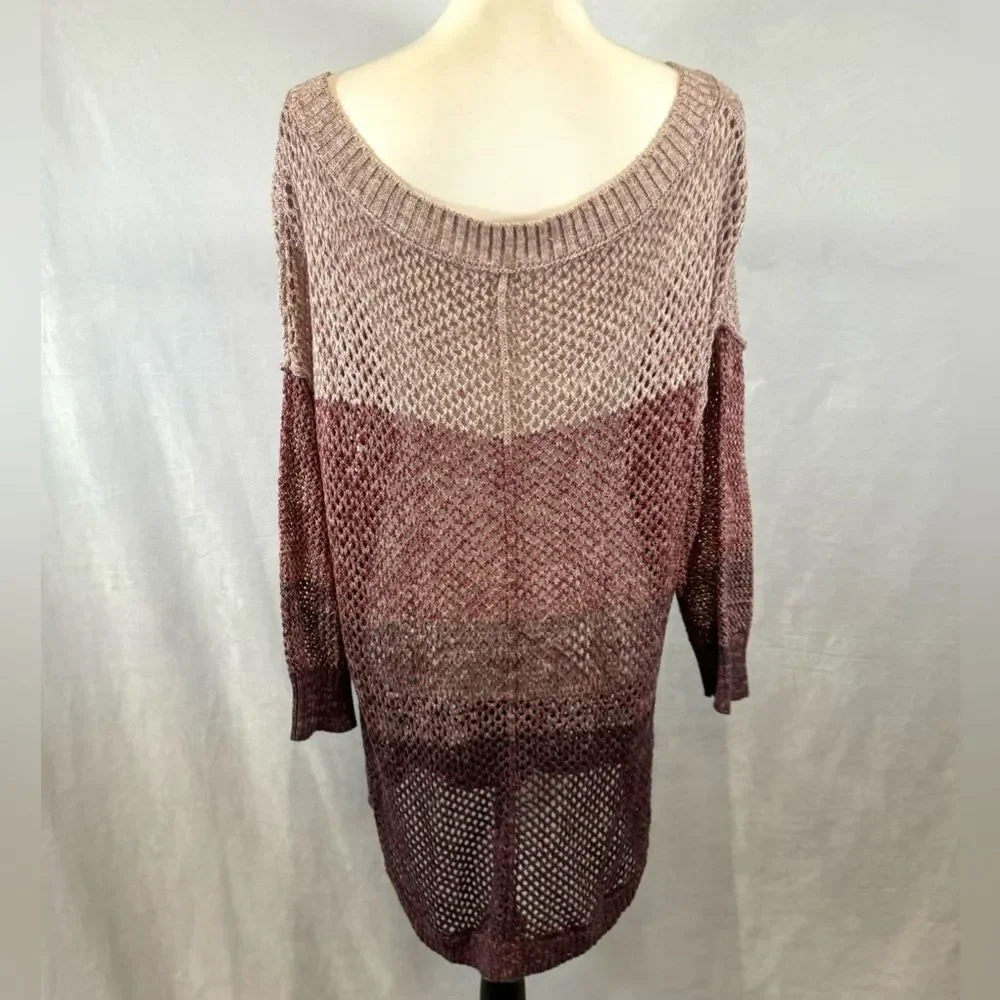Maurice’s pink and purple color block loose knit open stitch sweater size 3X
